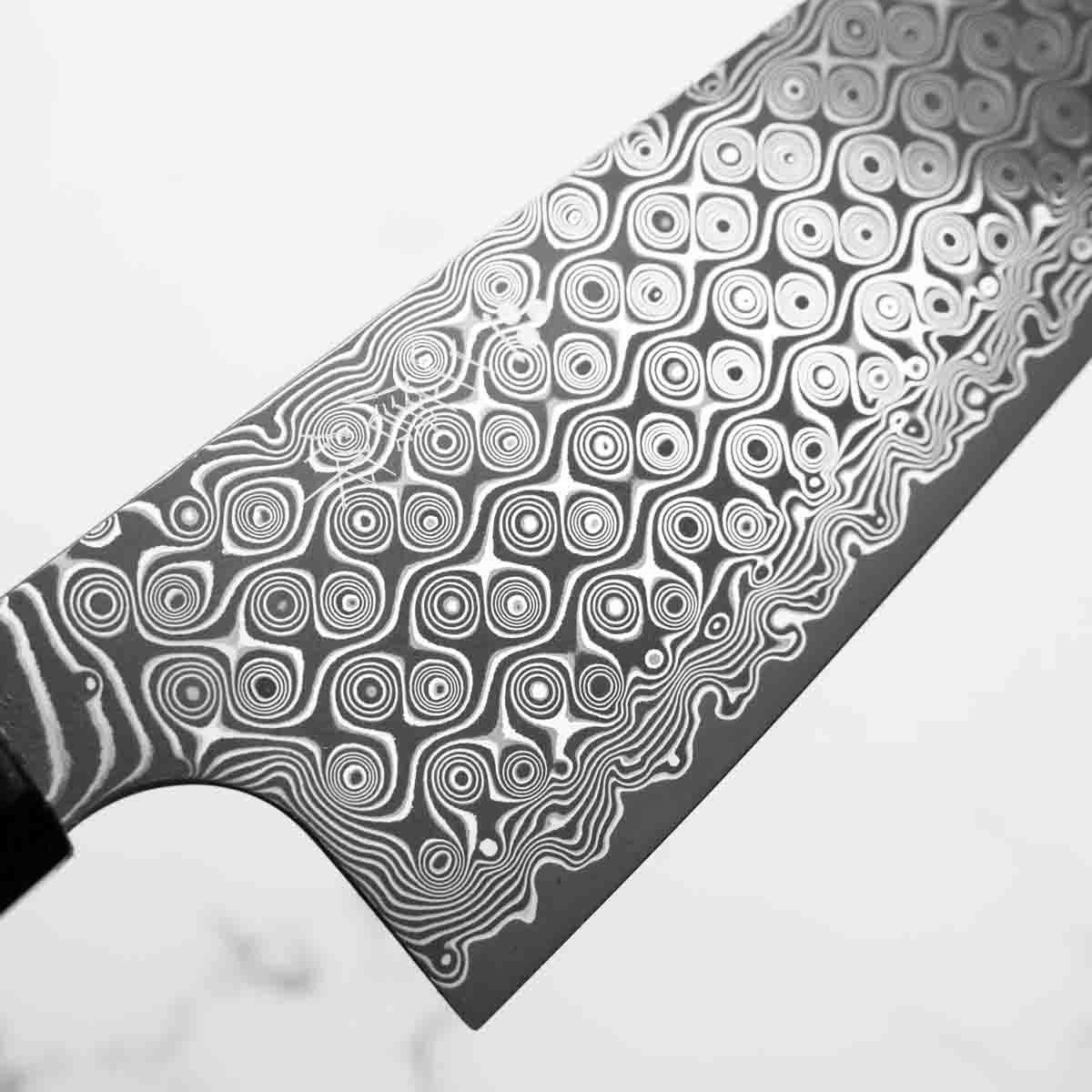 Nigara Hamono "Anmon" SG2 Damascus Santoku 180mm - Dark Carbon Fibre - Image 5