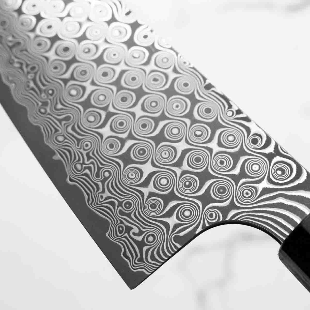 Nigara Hamono "Anmon" SG2 Damascus Santoku 180mm - Dark Carbon Fibre - Image 6