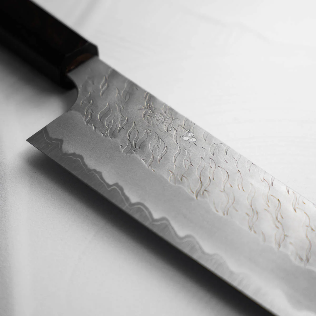 Nigara Hamono Blue Super Migaki Tsuchime Bunka 180mm - Ebony - Image 3