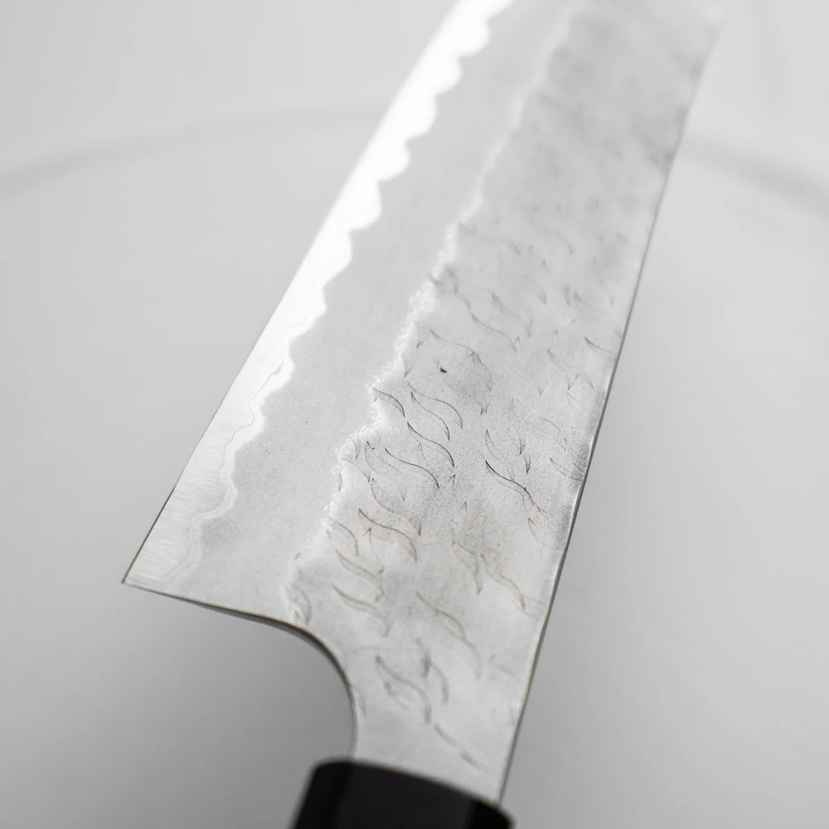 Nigara Hamono Blue Super Migaki Tsuchime Bunka 180mm - Ebony - Image 5