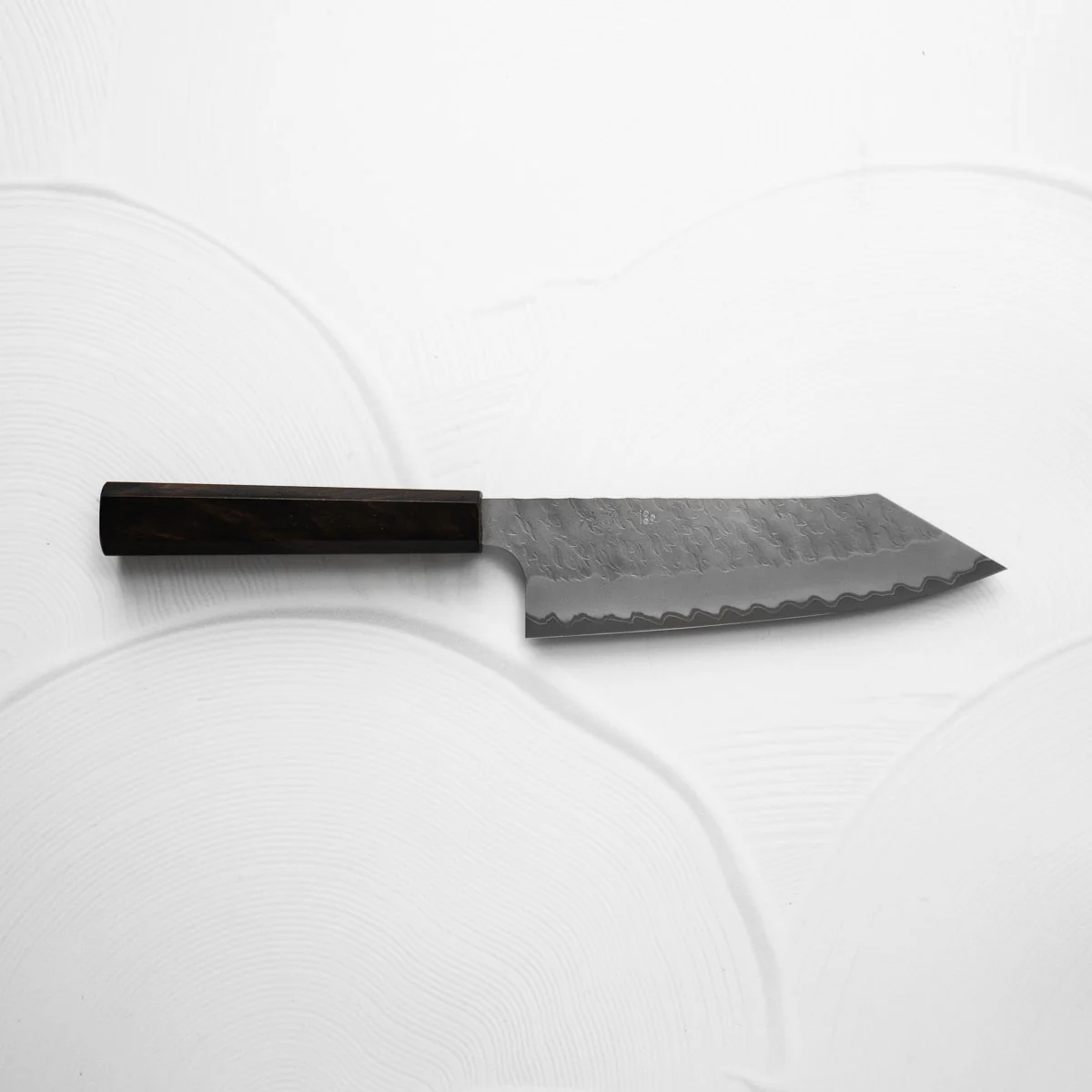 Nigara Hamono Blue Super Migaki Tsuchime Bunka 180mm - Ebony - Image 6