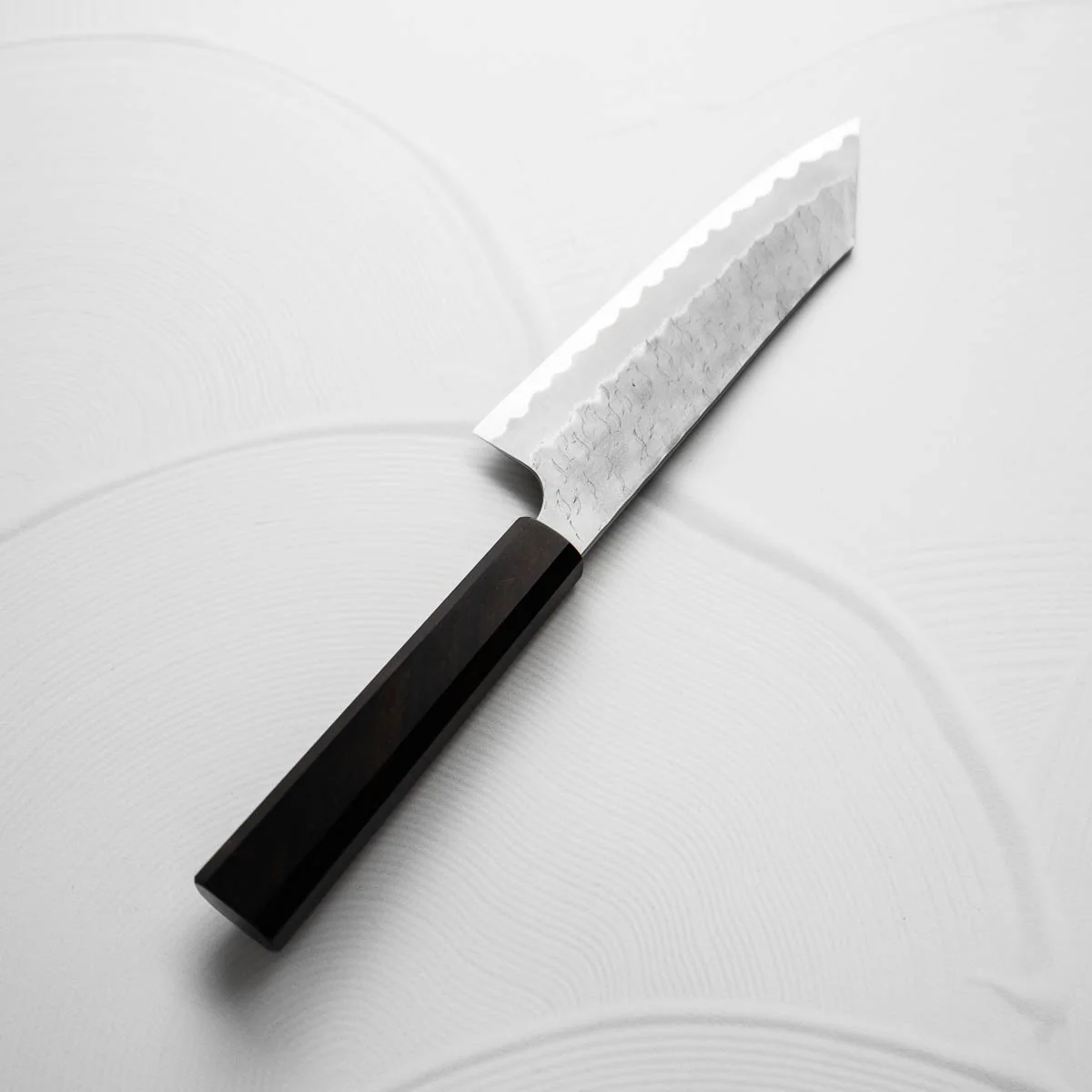 Nigara Hamono Blue Super Migaki Tsuchime Bunka 180mm - Ebony - Image 7