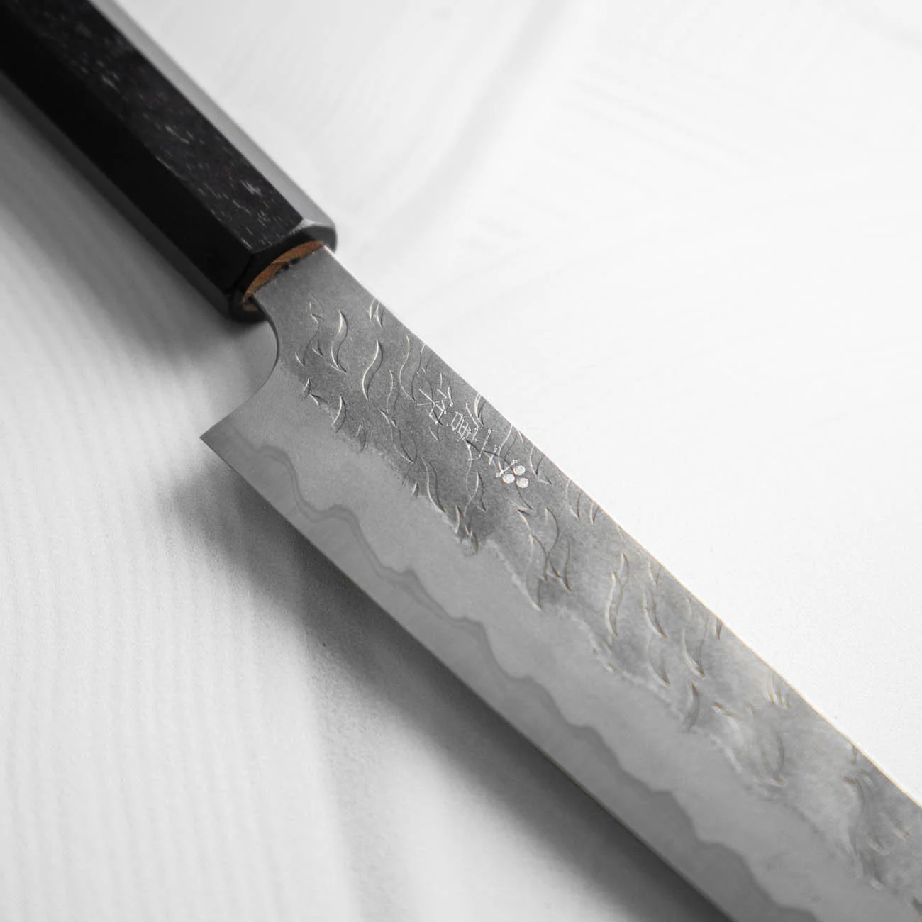 Nigara Hamono Blue Super Migaki Tsuchime Kiritsuke Petty 150mm - Ebony - Image 3