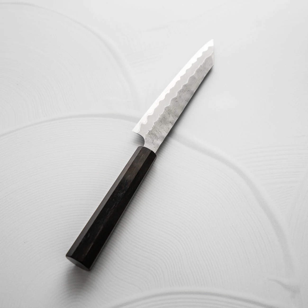 Nigara Hamono Blue Super Migaki Tsuchime Kiritsuke Petty 150mm - Ebony - Image 7