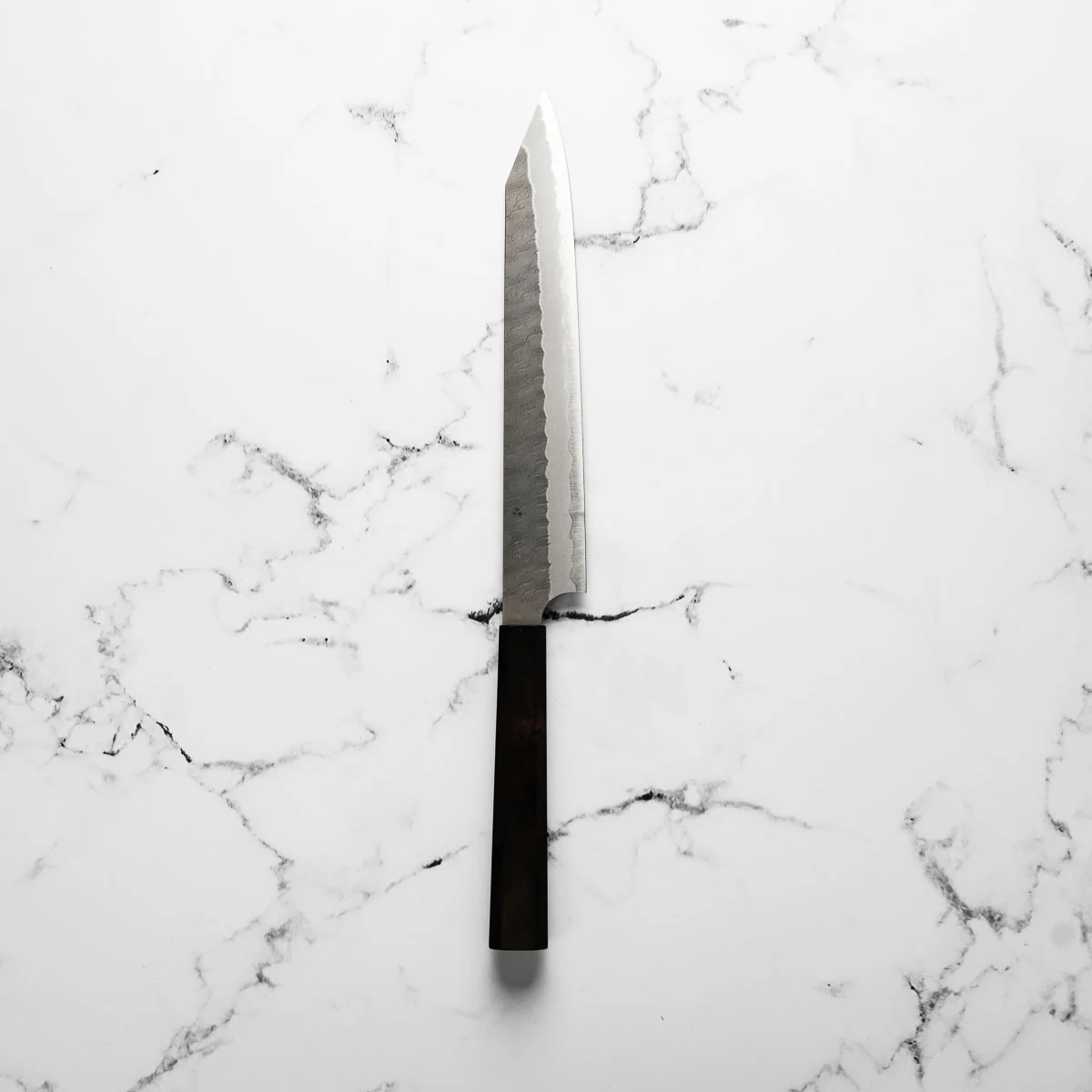 Nigara Hamono Blue Super Migaki Tsuchime Kiritsuke Sujihiki 255mm - Ebony - Image 5