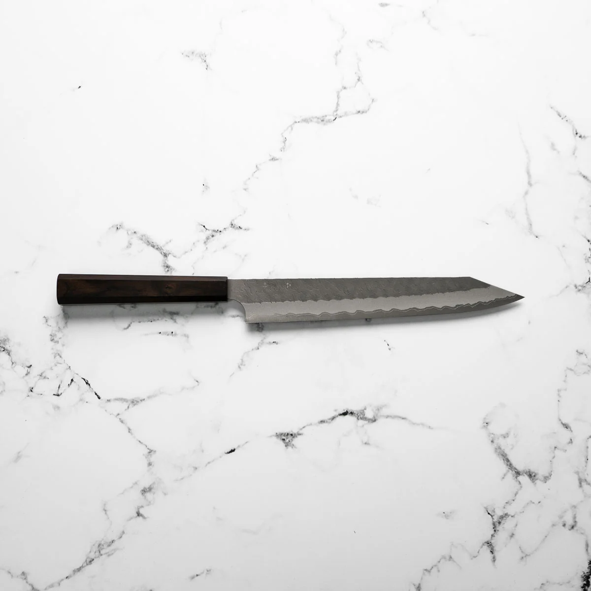 Nigara Hamono Blue Super Migaki Tsuchime Kiritsuke Sujihiki 255mm - Ebony - Image 7
