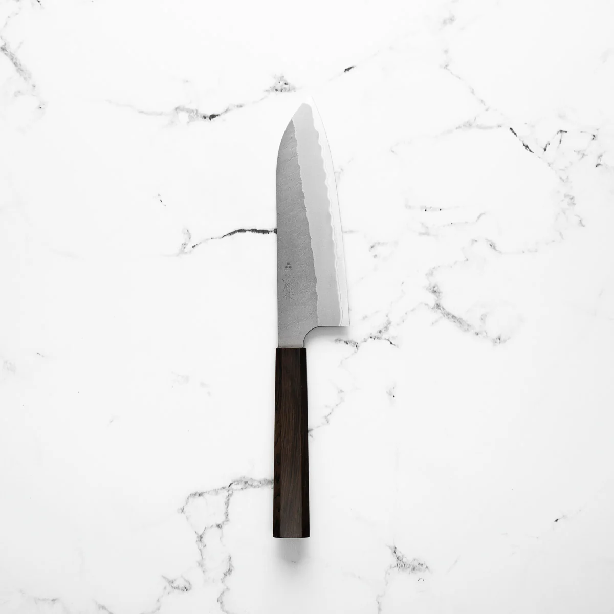 Nigara Hamono Blue Super Migaki Tsuchime Santoku 180mm - Ebony - Image 7
