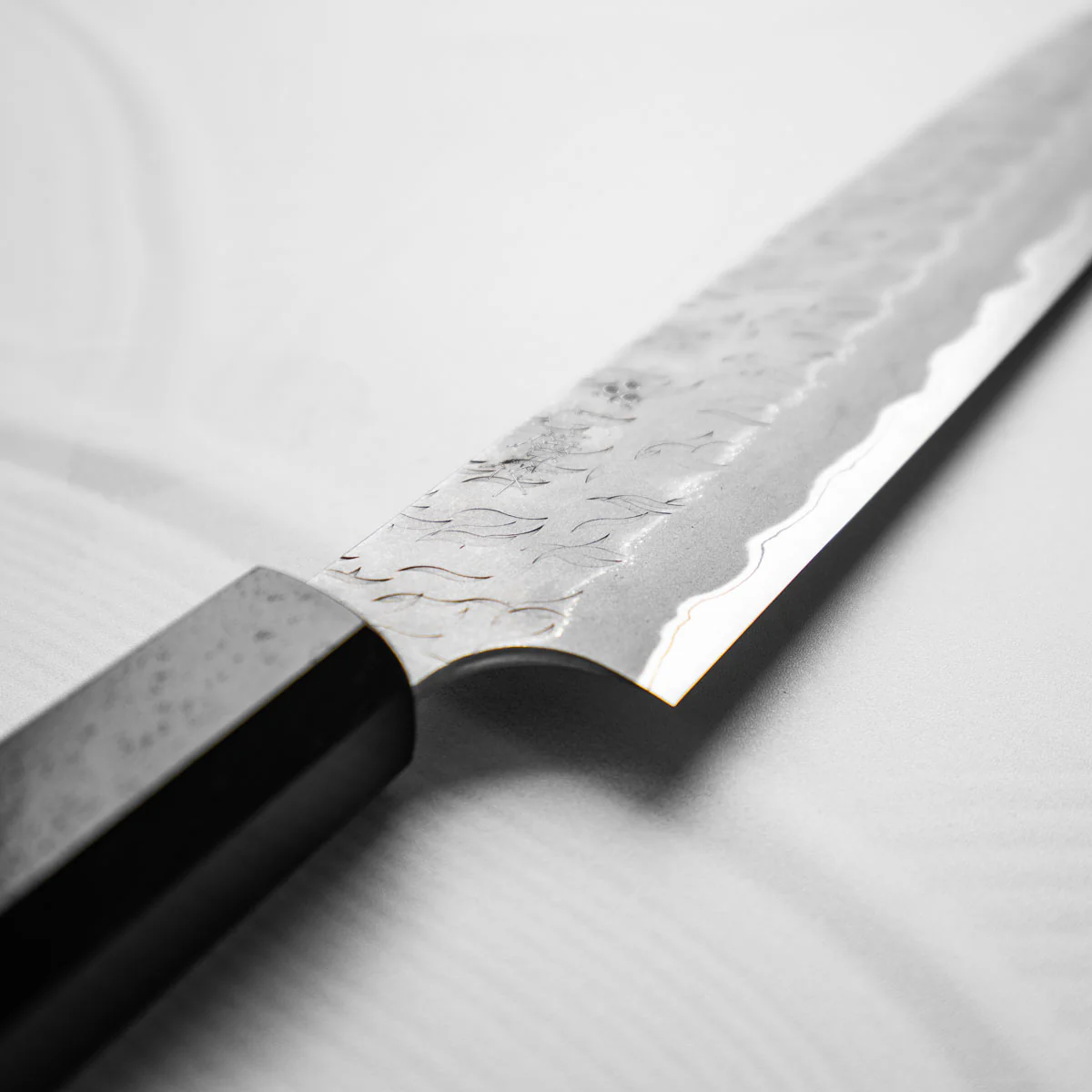 Nigara Hamono Blue Super Migaki Tsuchime Sujihiki 240mm - Ebony - Image 3