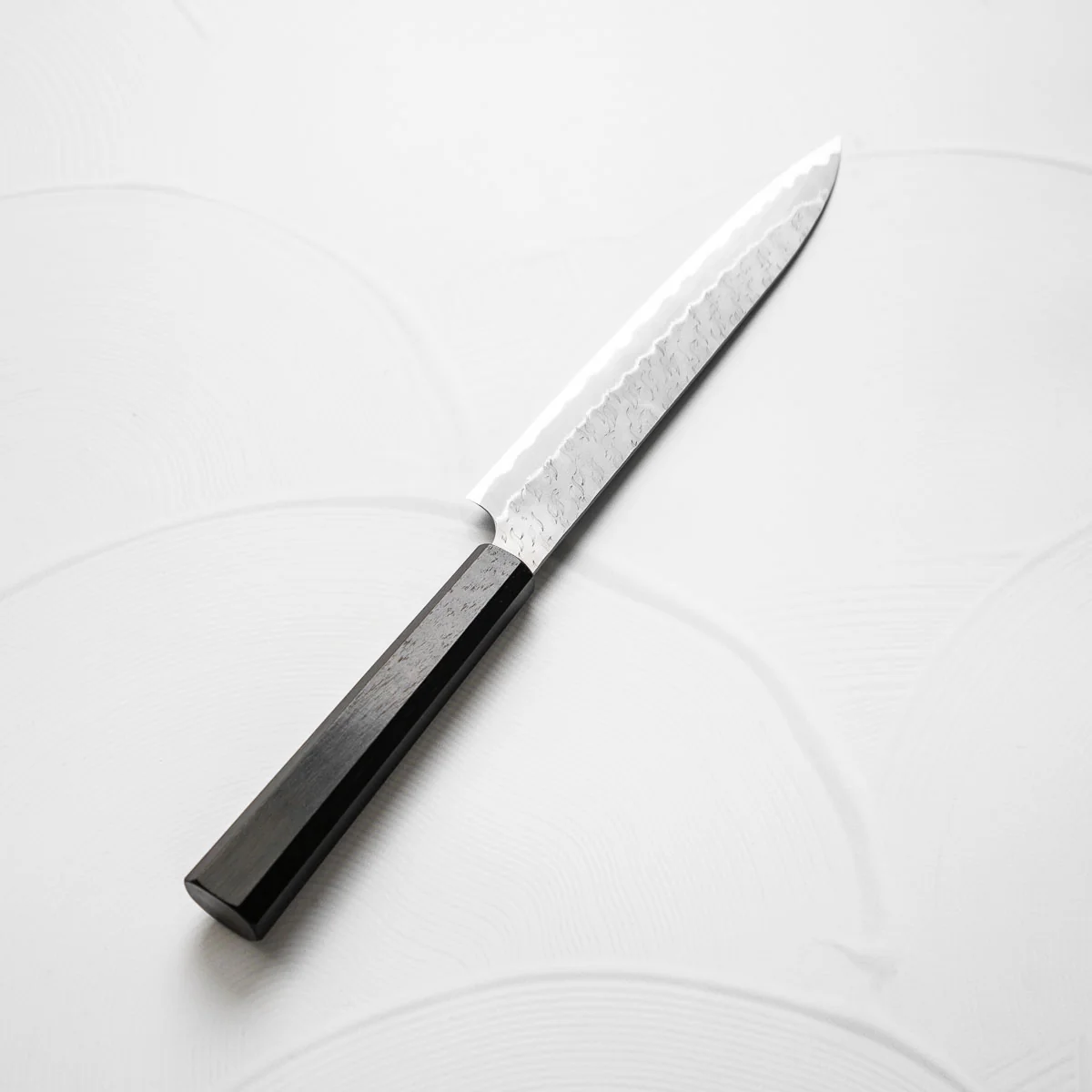 Nigara Hamono Blue Super Migaki Tsuchime Sujihiki 240mm - Ebony - Image 5