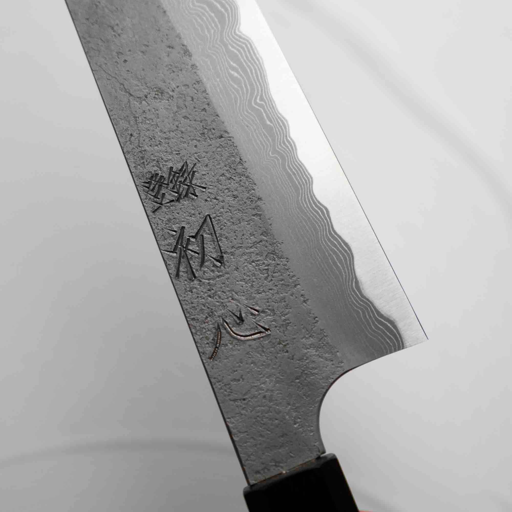 Nigara Hamono (Hatsukokoro) Blue 2 Nashiji Damascus Gyuto 210mm - Ebony - Image 2