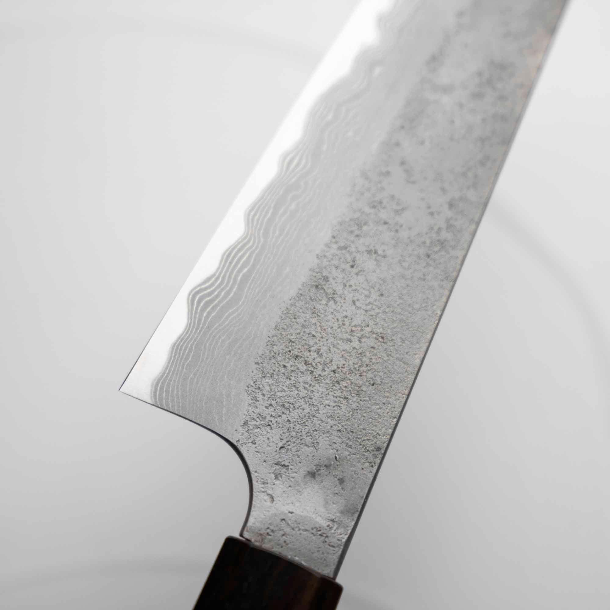 Nigara Hamono (Hatsukokoro) Blue 2 Nashiji Damascus Gyuto 210mm - Ebony - Image 3