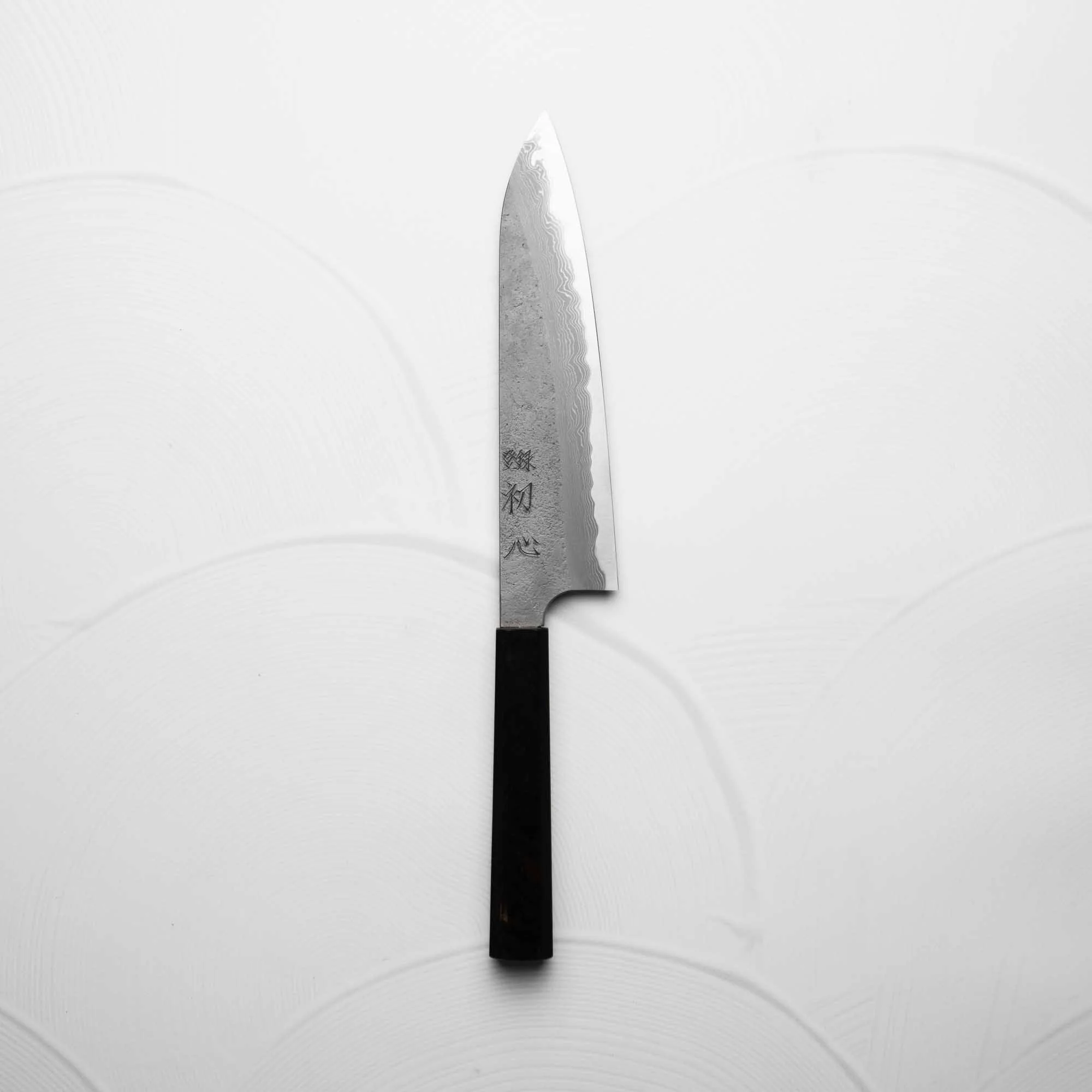 Nigara Hamono (Hatsukokoro) Blue 2 Nashiji Damascus Gyuto 210mm - Ebony - Image 4