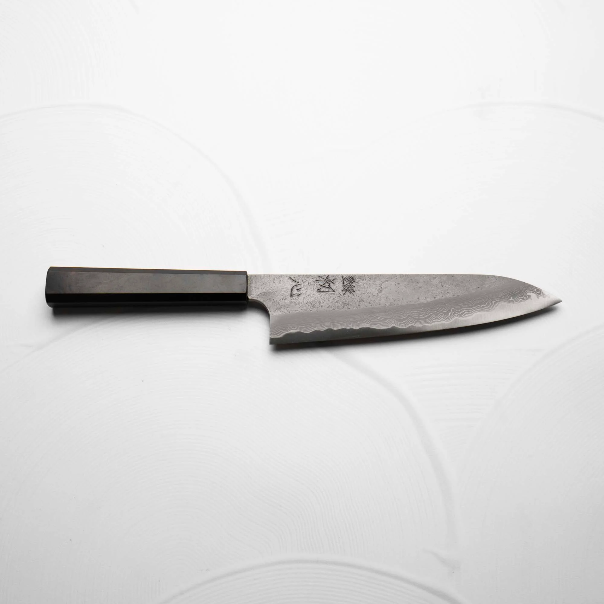 Nigara Hamono (Hatsukokoro) Blue 2 Nashiji Damascus Gyuto 210mm - Ebony - Image 5