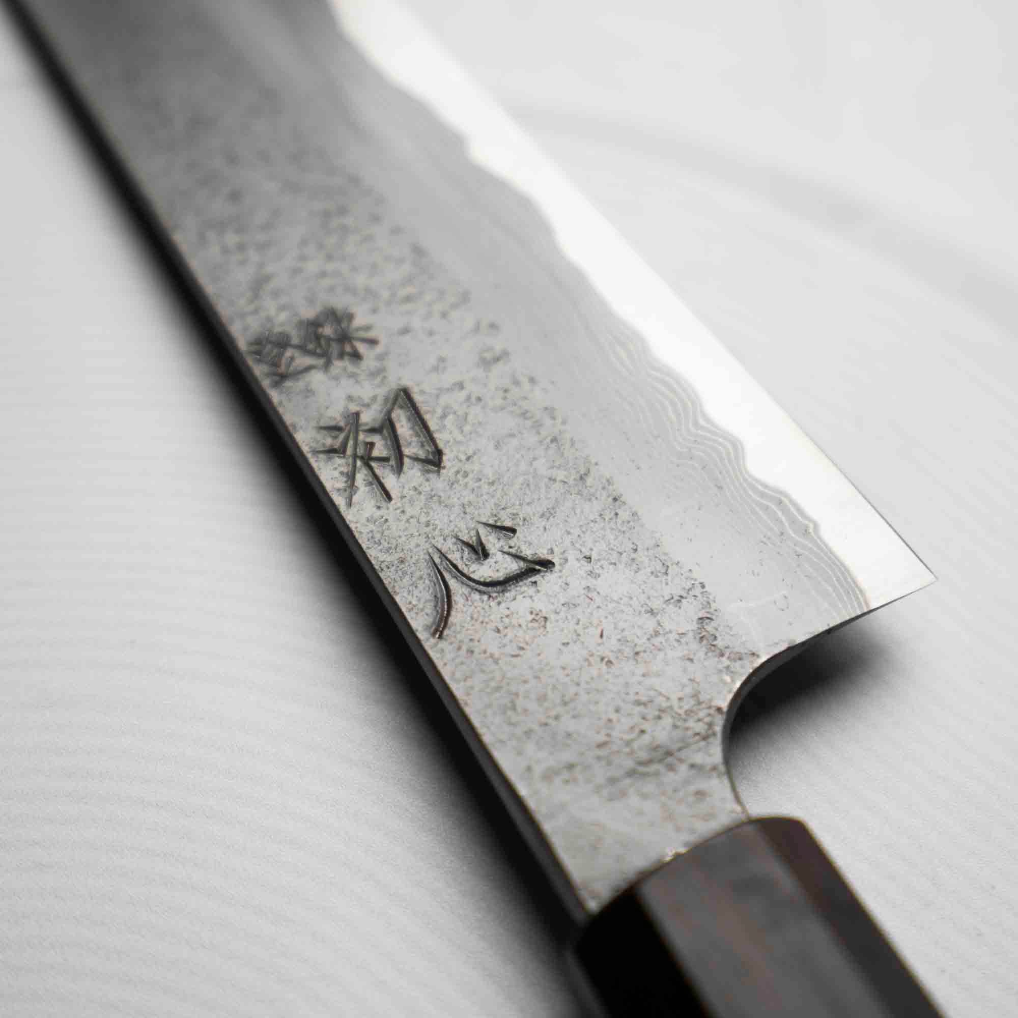 Nigara Hamono (Hatsukokoro) Blue 2 Nashiji Damascus Gyuto 240mm - Ebony - Image 2