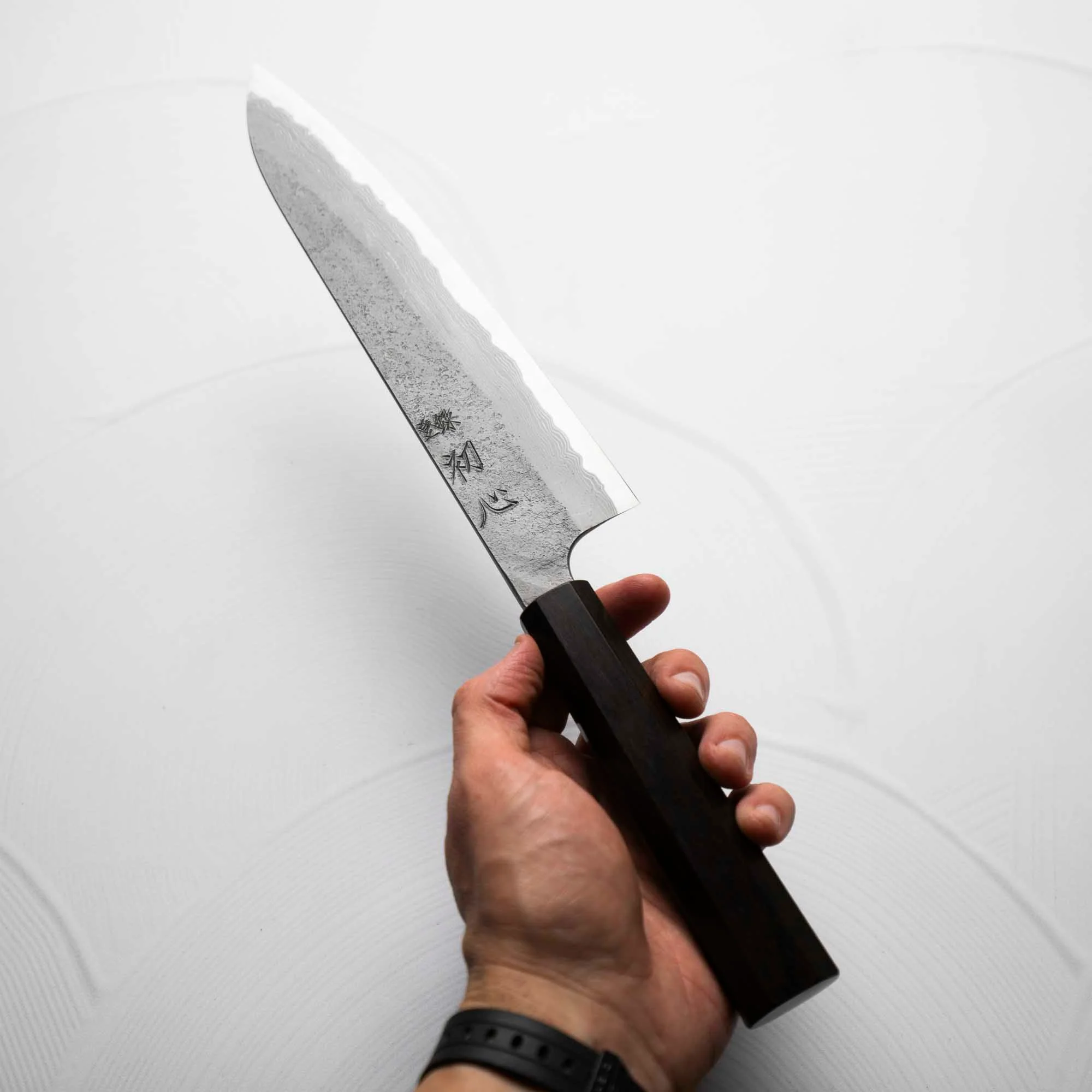 Nigara Hamono (Hatsukokoro) Blue 2 Nashiji Damascus Gyuto 240mm - Ebony - Image 3