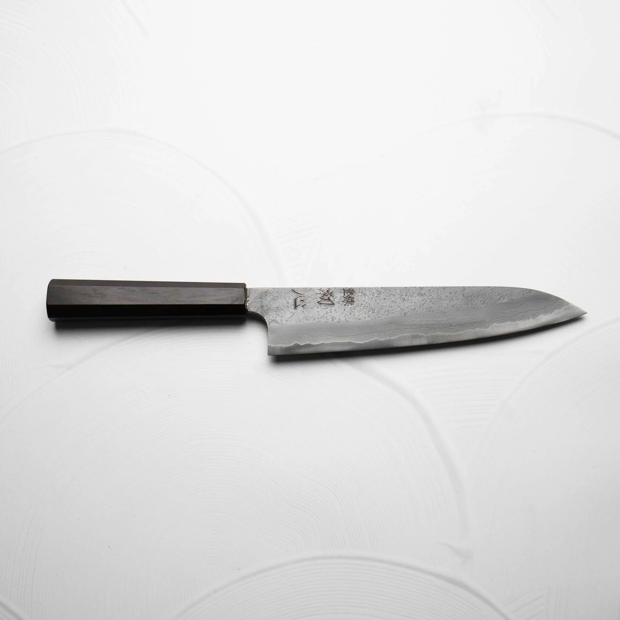 Nigara Hamono (Hatsukokoro) Blue 2 Nashiji Damascus Gyuto 240mm - Ebony - Image 4