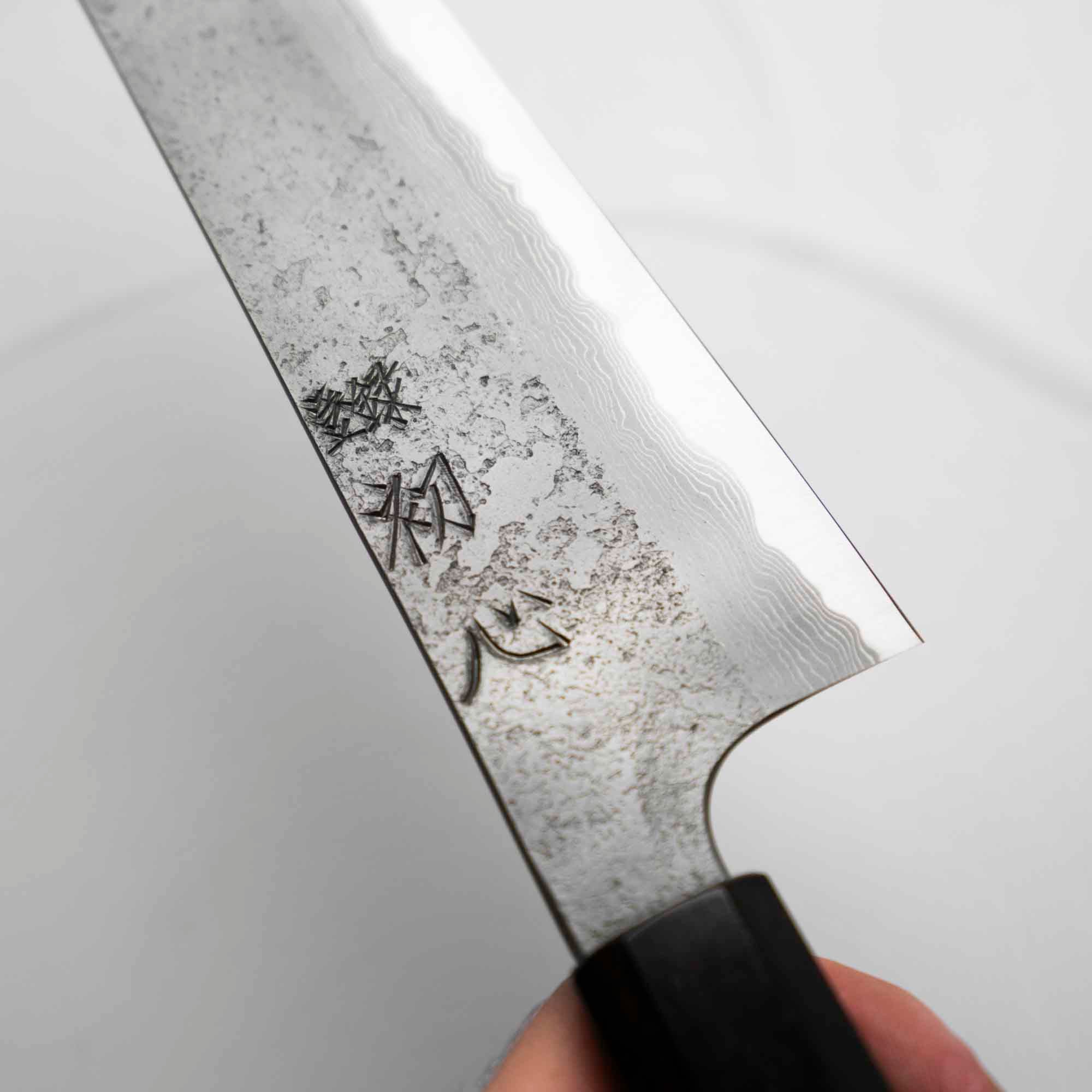Nigara Hamono (Hatsukokoro) Blue 2 Nashiji Damascus Kiritsuke 240mm - Ebont - Image 3