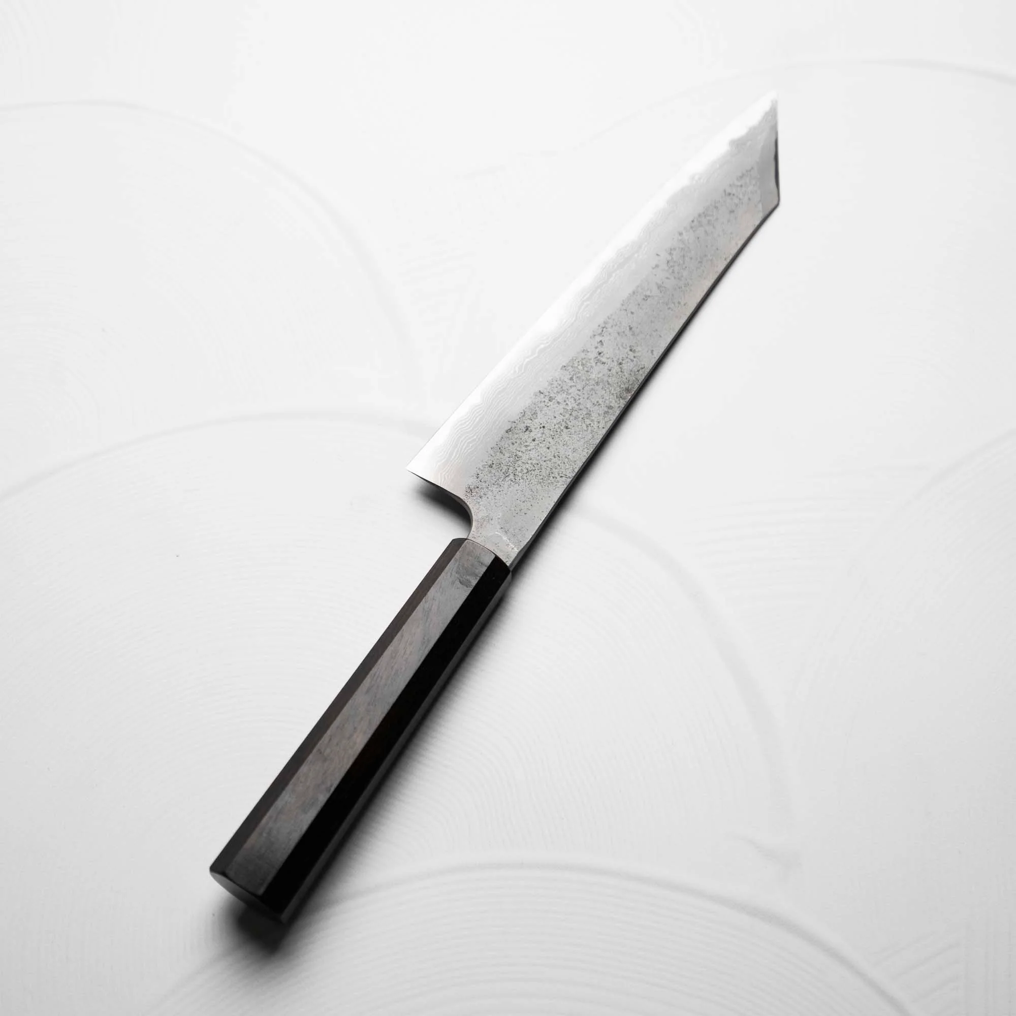 Nigara Hamono (Hatsukokoro) Blue 2 Nashiji Damascus Kiritsuke 240mm - Ebont - Image 9