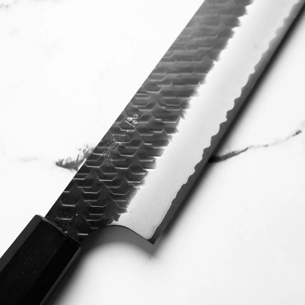 Nigara Hamono SG2 Kurouchi Tsuchime Kiritsuke Sujihiki 255mm - Ebony - Image 5