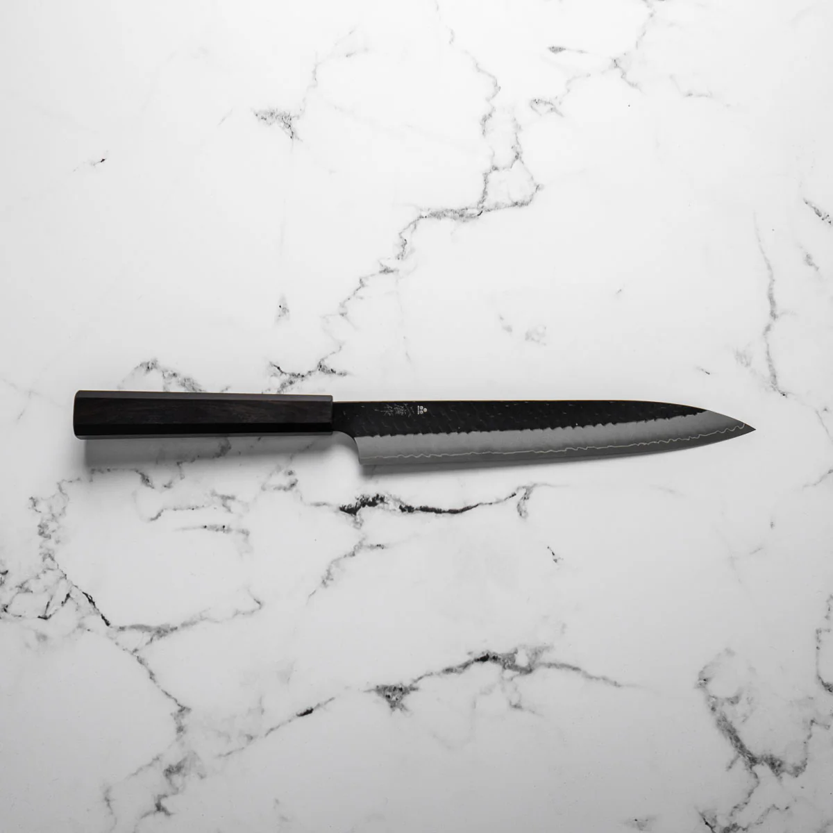 Nigara Hamono SG2 Kurouchi Tsuchime Sujihiki 240mm - Ebony - Image 4
