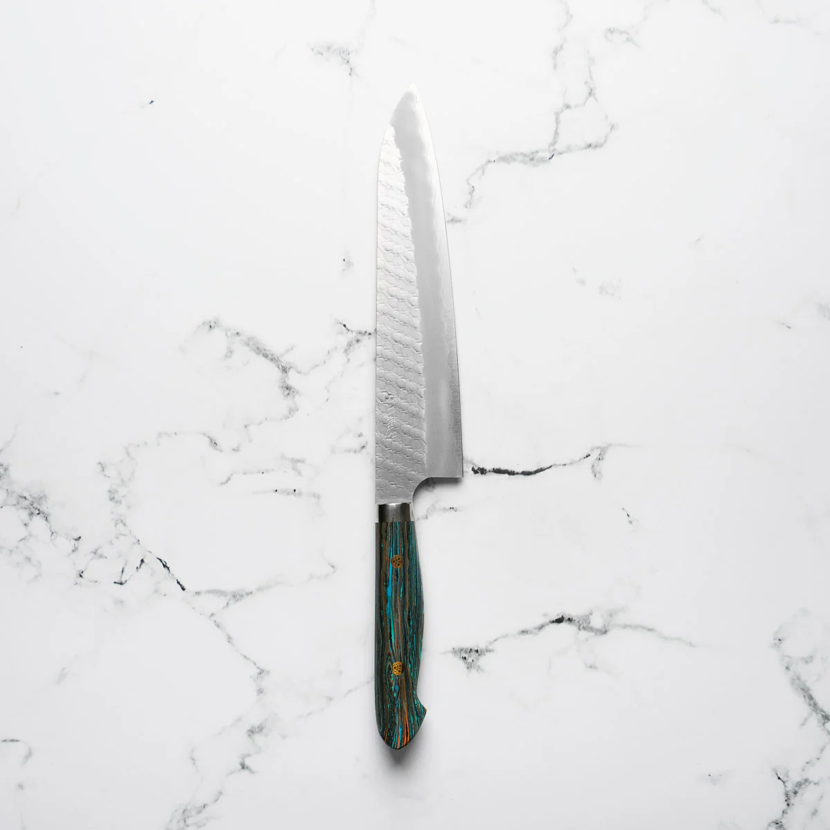 Nigara Hamono SG2 Migaki Tsuchime Gyuto 240mm - Turquoise - Image 4