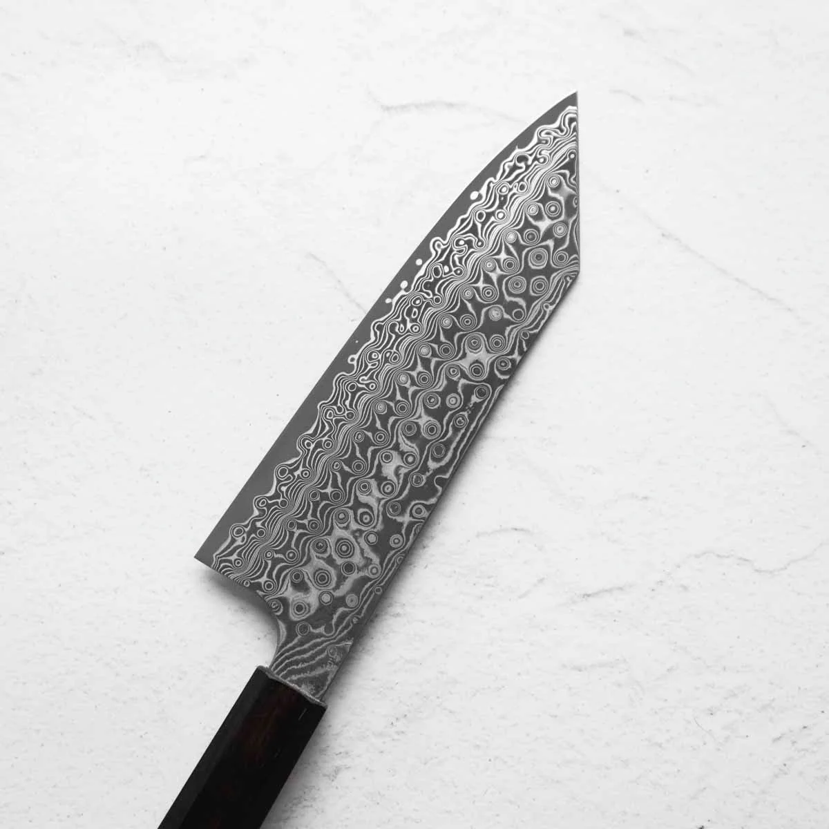 Nigara Hamono SG2 Raindrop Damascus Bunka 180mm - Ebony - Image 6