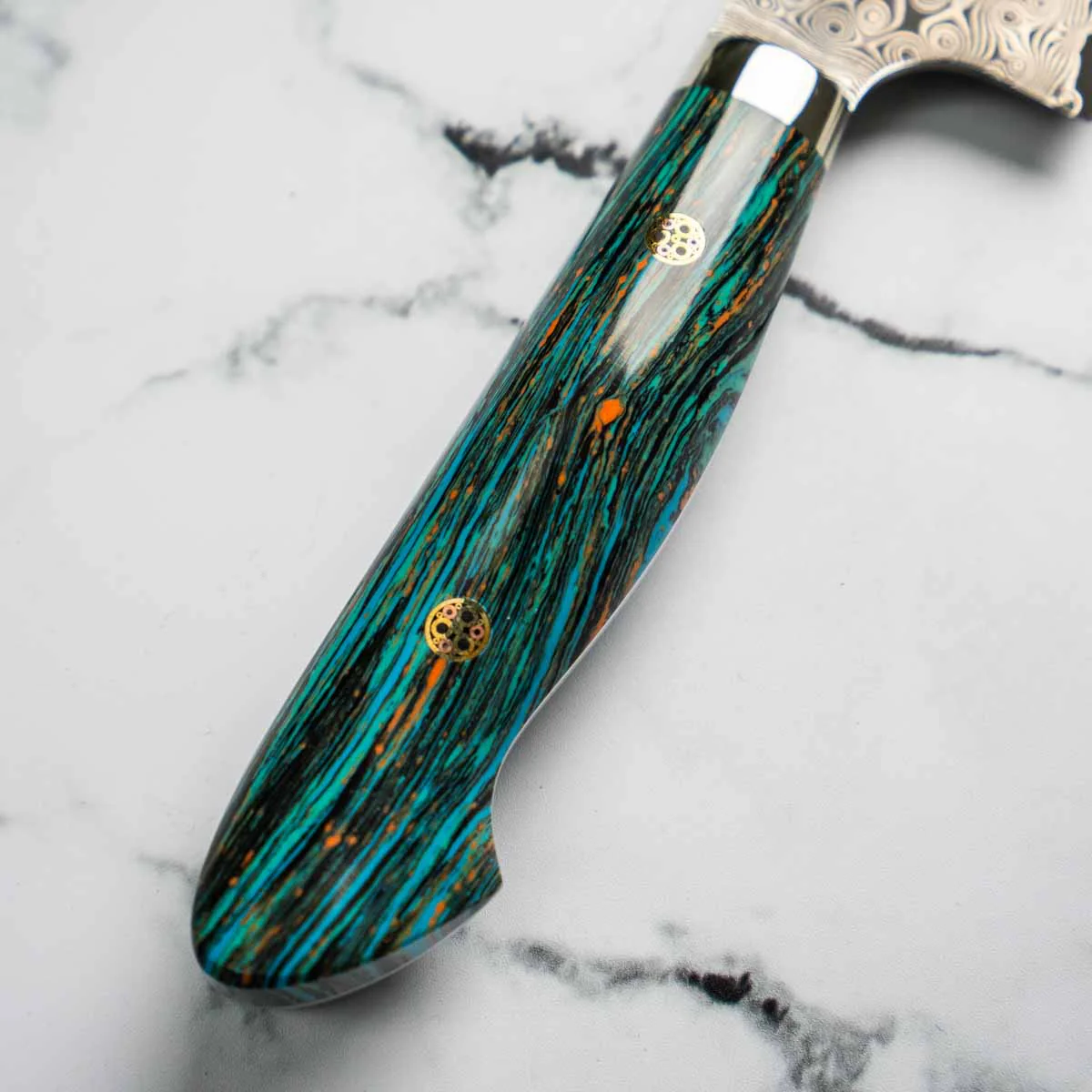 Nigara Hamono SG2 Raindrop Damascus Gyuto 210mm - Turquoise - Image 2