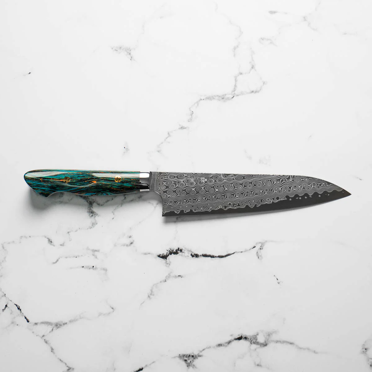 Nigara Hamono SG2 Raindrop Damascus Gyuto 210mm - Turquoise - Image 3