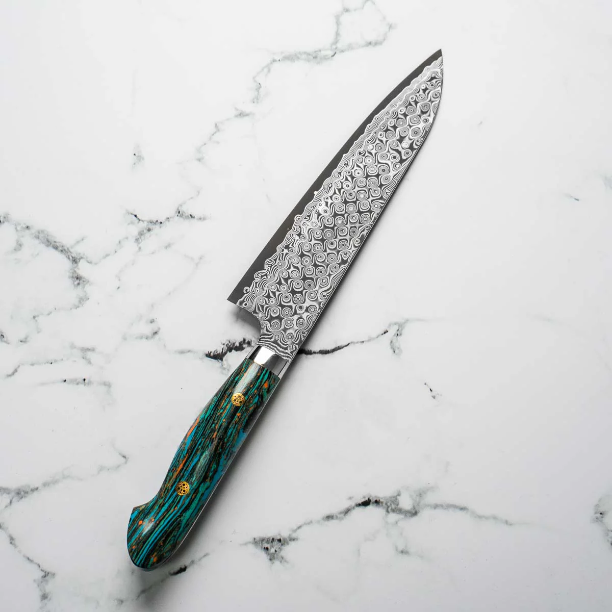 Nigara Hamono SG2 Raindrop Damascus Gyuto 210mm - Turquoise - Image 4
