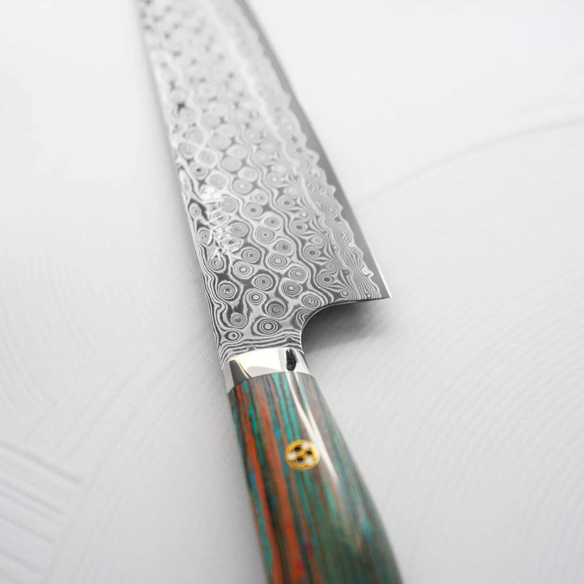 Nigara Hamono SG2 Raindrop Damascus Gyuto 240mm - Turquoise - Image 5