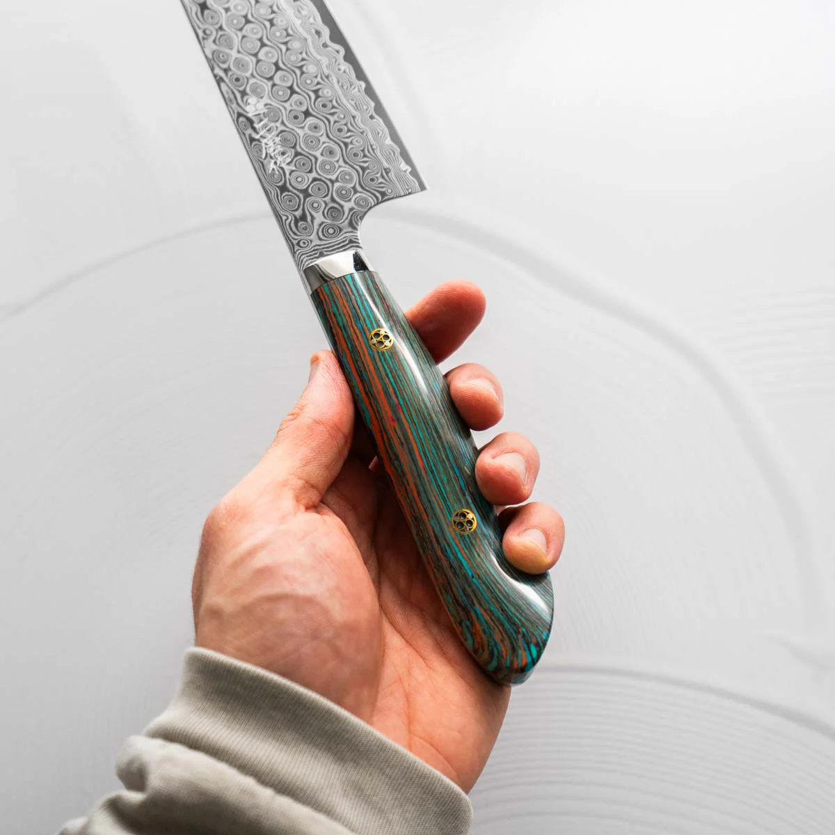 Nigara Hamono SG2 Raindrop Damascus Gyuto 240mm - Turquoise - Image 6