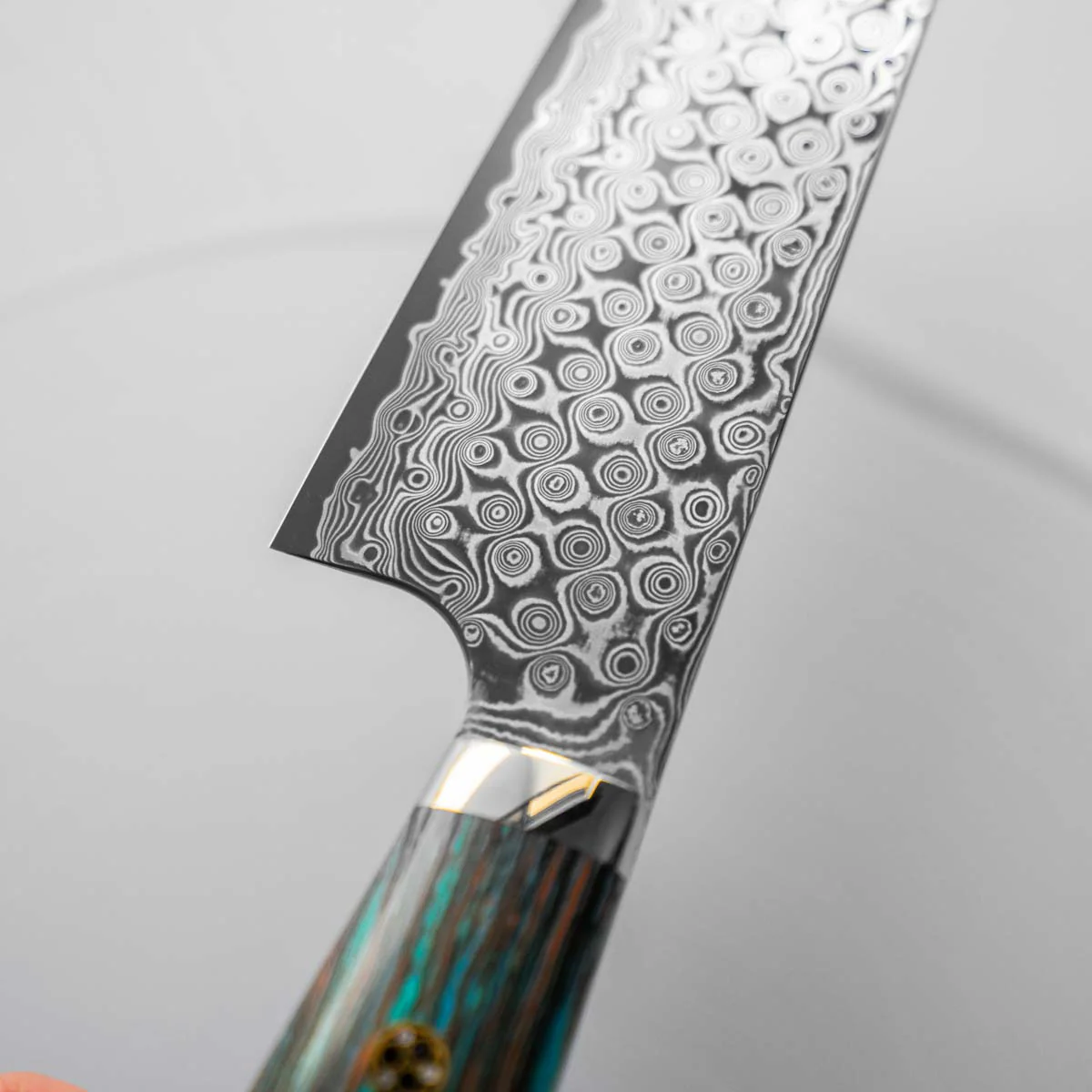 Nigara Hamono SG2 Raindrop Damascus Gyuto 240mm - Turquoise - Image 7