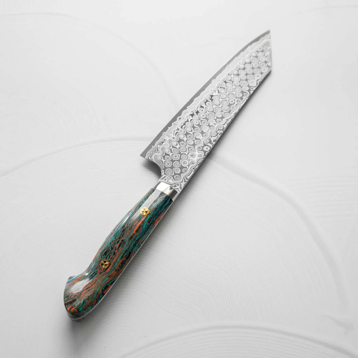 Nigara Hamono SG2 Raindrop Damascus Kiritsuke 210mm - Turquoise - Image 2