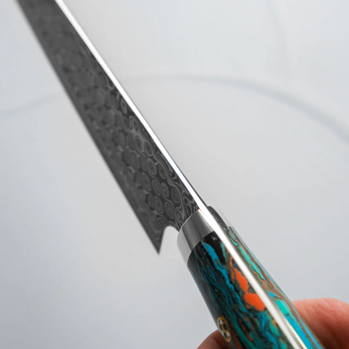 Nigara Hamono SG2 Raindrop Damascus Kiritsuke 210mm - Turquoise - Image 6
