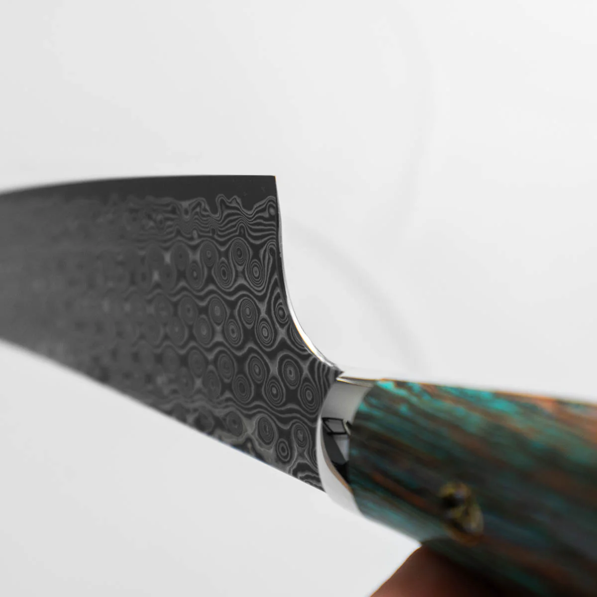Nigara Hamono SG2 Raindrop Damascus Kiritsuke 210mm - Turquoise - Image 7