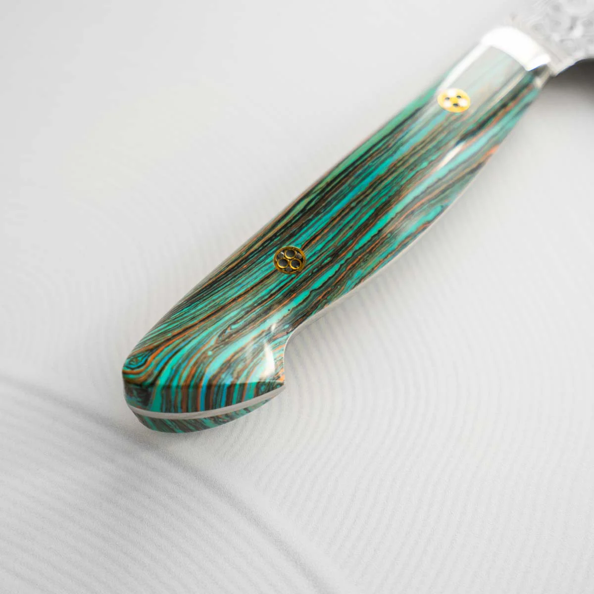 Nigara Hamono SG2 Raindrop Damascus Kiritsuke 240mm - Turquoise - Image 4