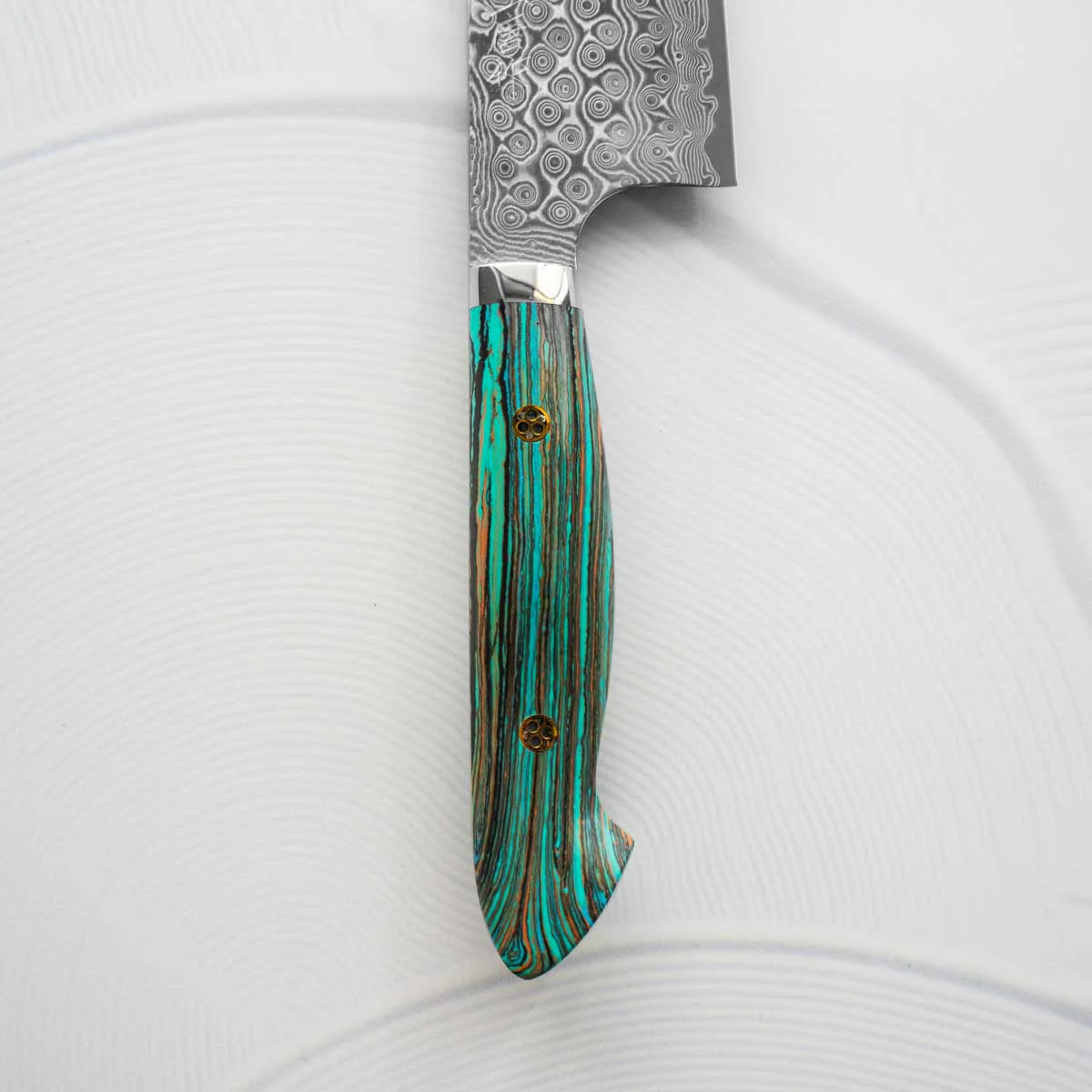 Nigara Hamono SG2 Raindrop Damascus Kiritsuke 240mm - Turquoise - Image 5