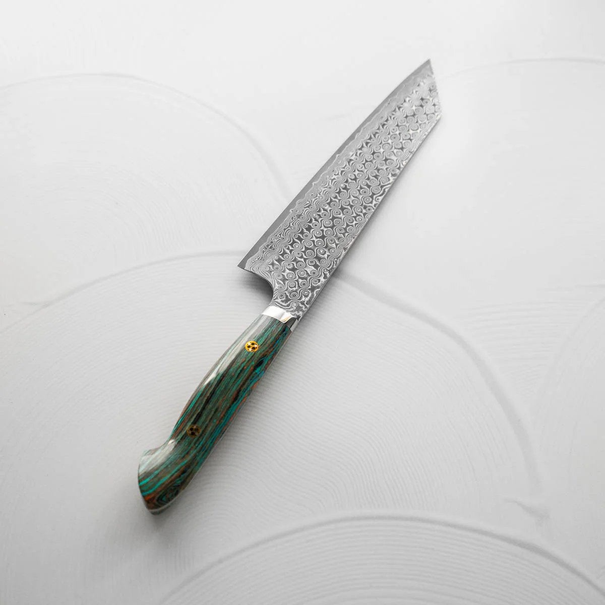 Nigara Hamono SG2 Raindrop Damascus Kiritsuke 240mm - Turquoise - Image 6