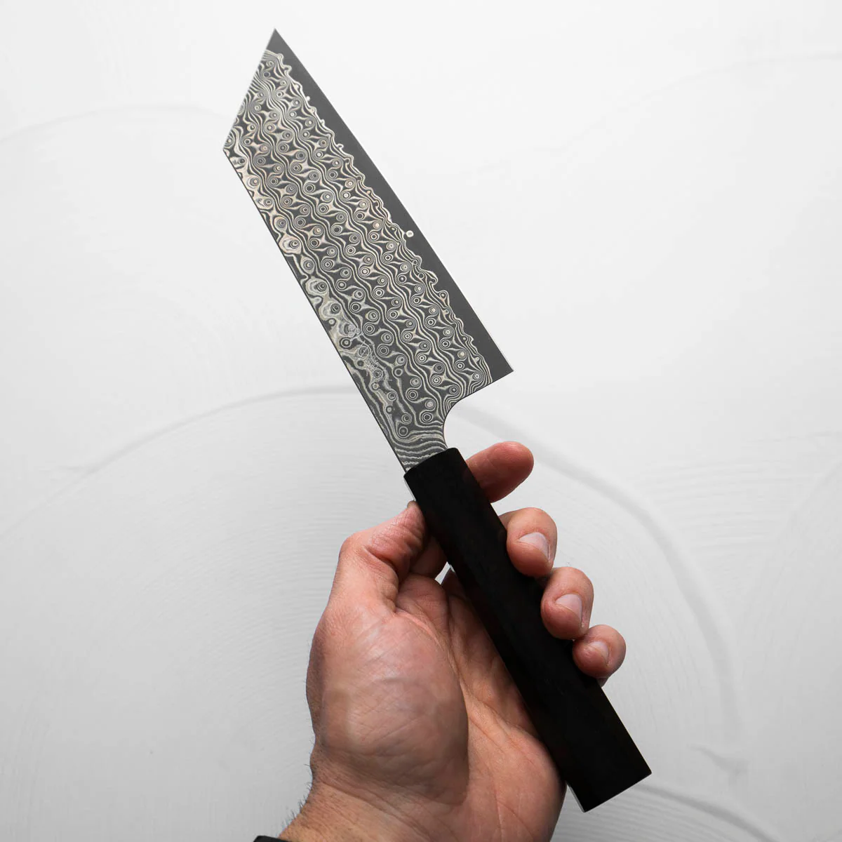Nigara Hamono SG2 Raindrop Damascus Kiritsuke Nakiri 180mm - Ebony - Image 2