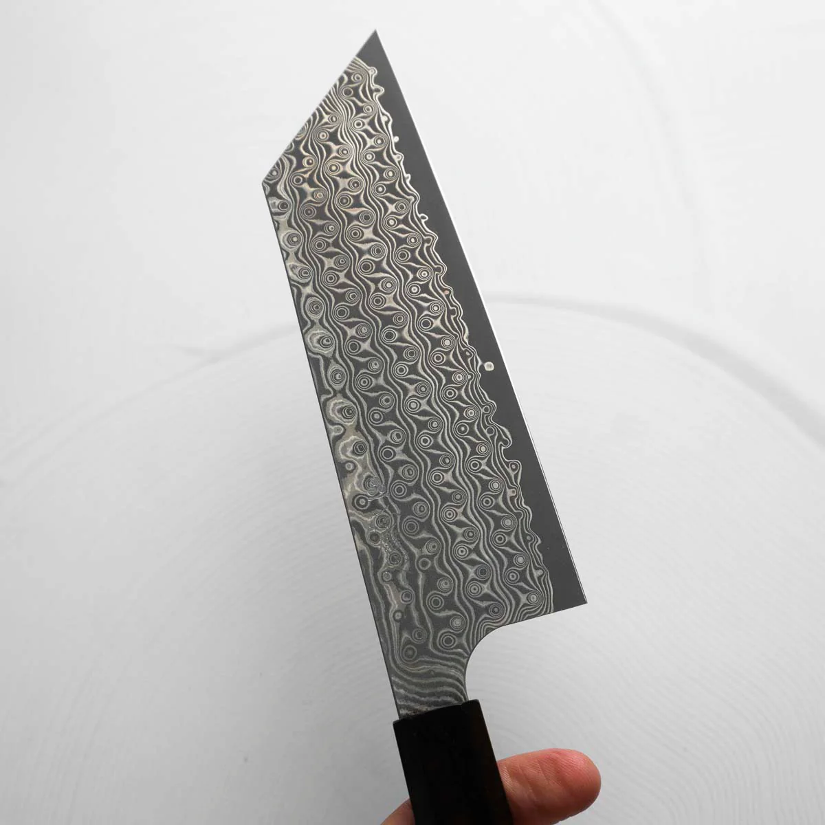 Nigara Hamono SG2 Raindrop Damascus Kiritsuke Nakiri 180mm - Ebony - Image 3