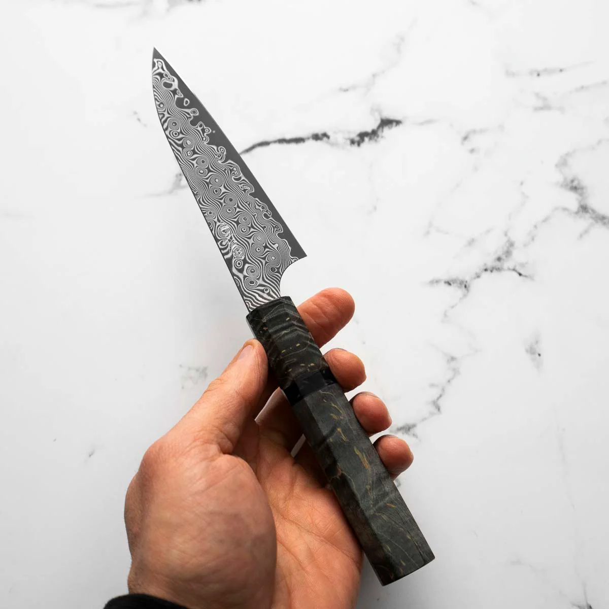 Nigara Hamono SG2 "Raindrop" Damascus Petty 120mm - Image 7