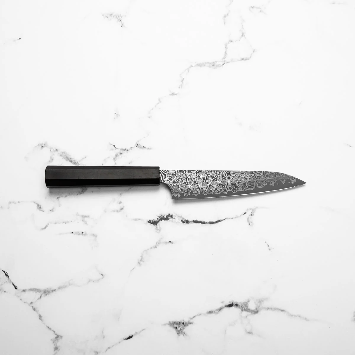 Nigara Hamono SG2 "Raindrop" Damascus Petty 150mm - Ebony - Image 2