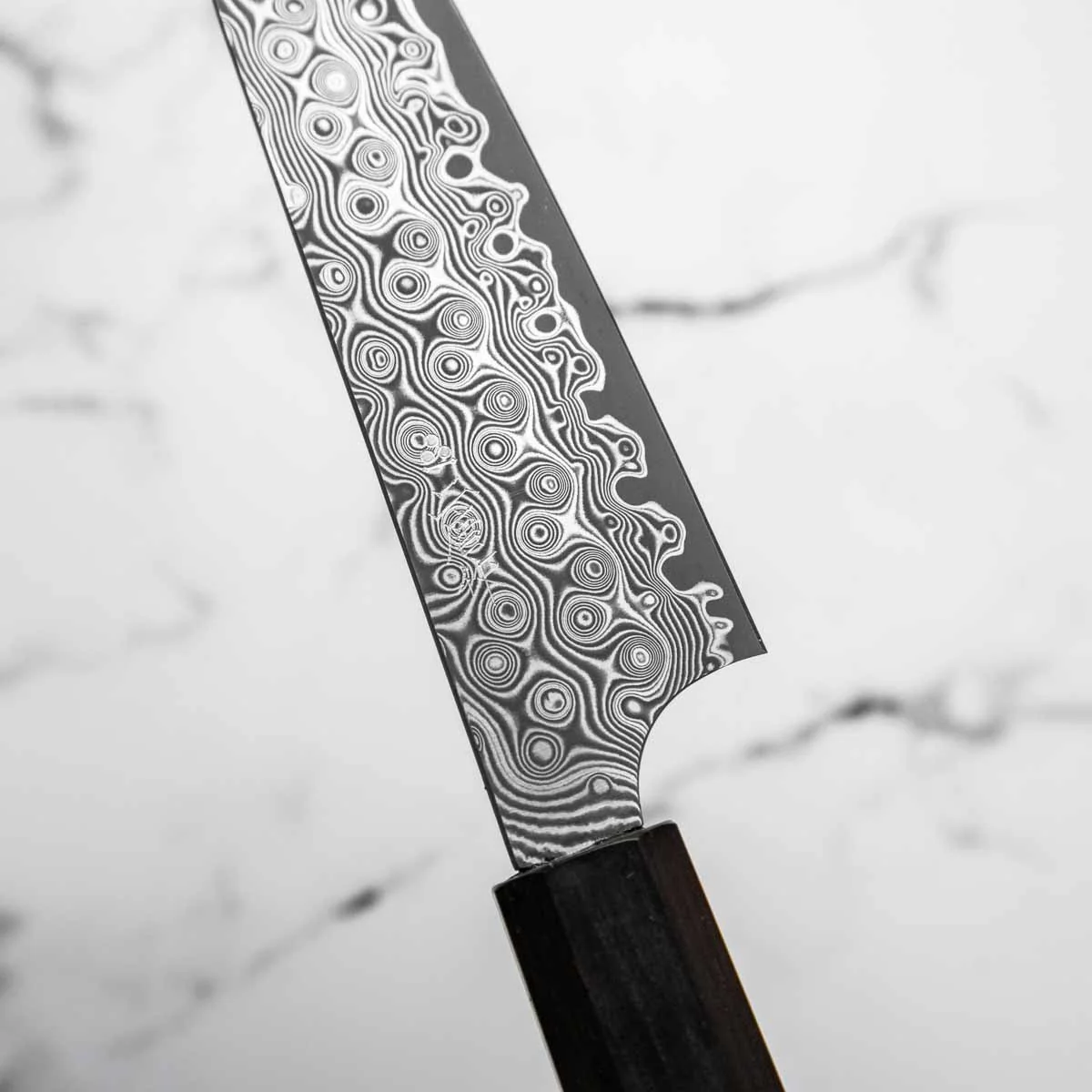 Nigara Hamono SG2 "Raindrop" Damascus Petty 150mm - Ebony - Image 3