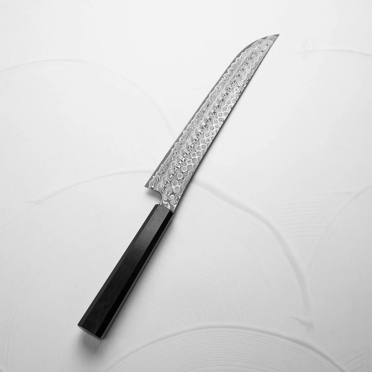 Nigara Hamono SG2 Raindrop Damascus Sakimaru Sujihiki 300mm - Ebony - Image 2