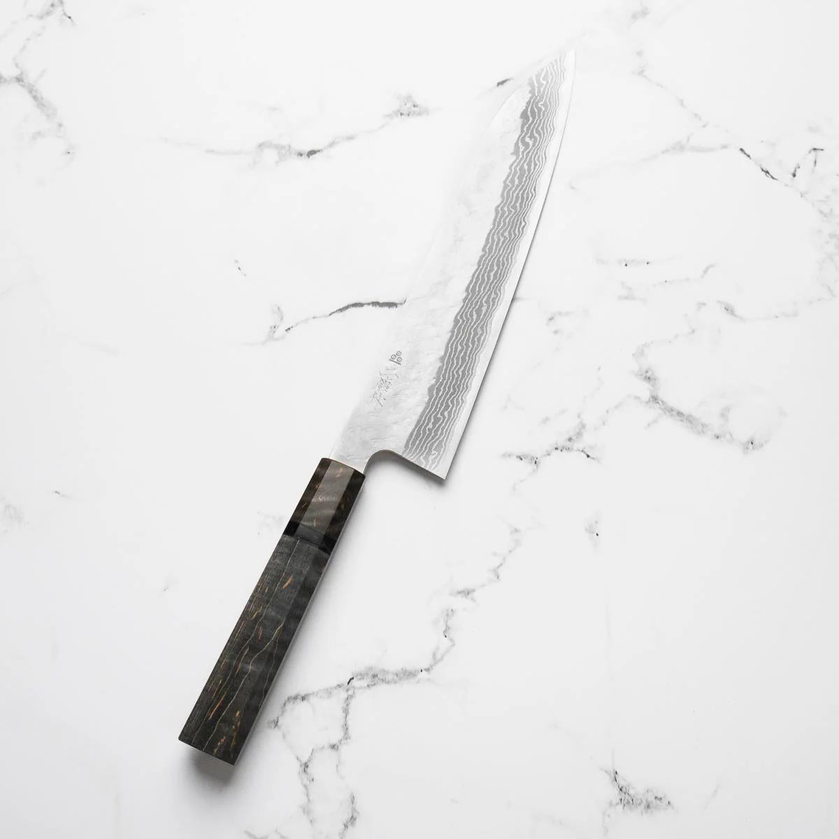 Nigara Hamono VG10 Tsuchime Damascus Gyuto 240mm - Dark Maple - Image 3