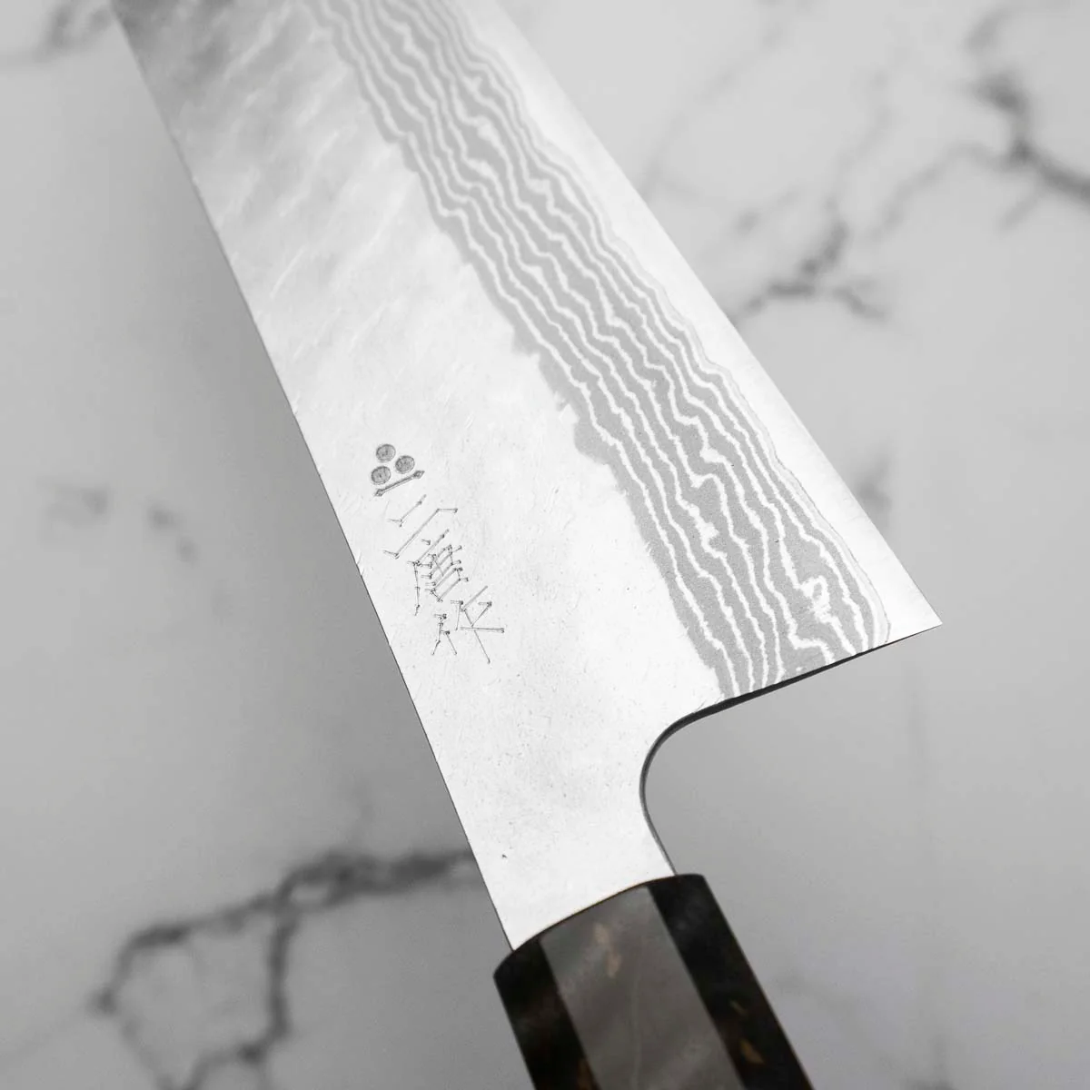 Nigara Hamono VG10 Tsuchime Damascus Gyuto 240mm - Dark Maple - Image 8