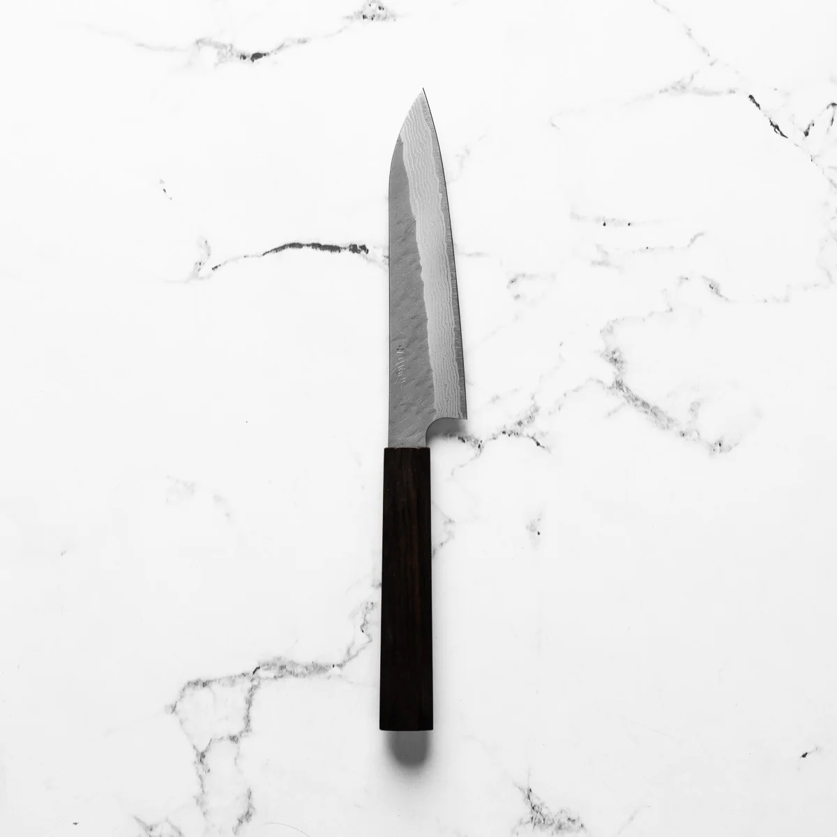 Nigara Hamono VG10 Tsuchime Damascus Petty 150mm - Ebony - Image 4