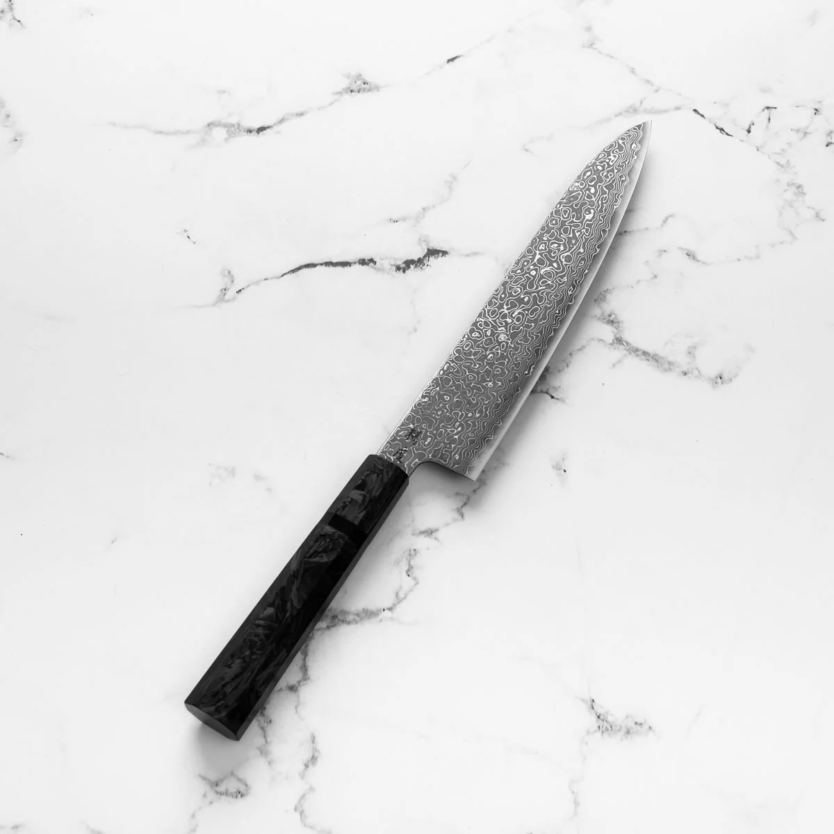 Seido VG10 Kurozome Nickel Damascus Gyuto 210mm - Dark Carbon Fibre - Image 2