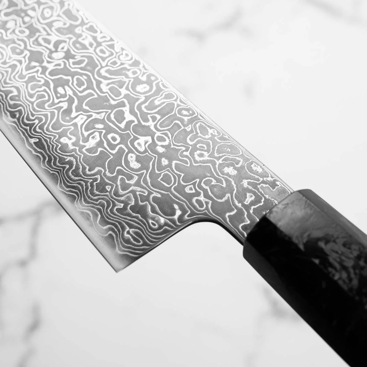 Seido VG10 Kurozome Nickel Damascus Gyuto 210mm - Dark Carbon Fibre - Image 6