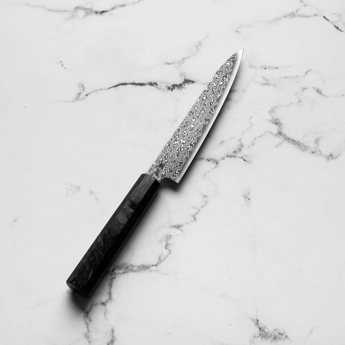 Seido VG10 Kurozome Nickel Damascus Petty 150mm - Dark Carbon Fibre - Image 2